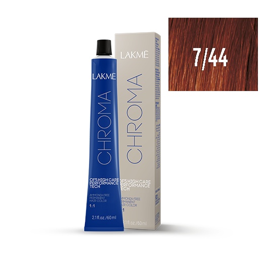 Lakme Vopsea permanenta fara amoniac Chroma 7/44 blond mediu cupru intens 60ml