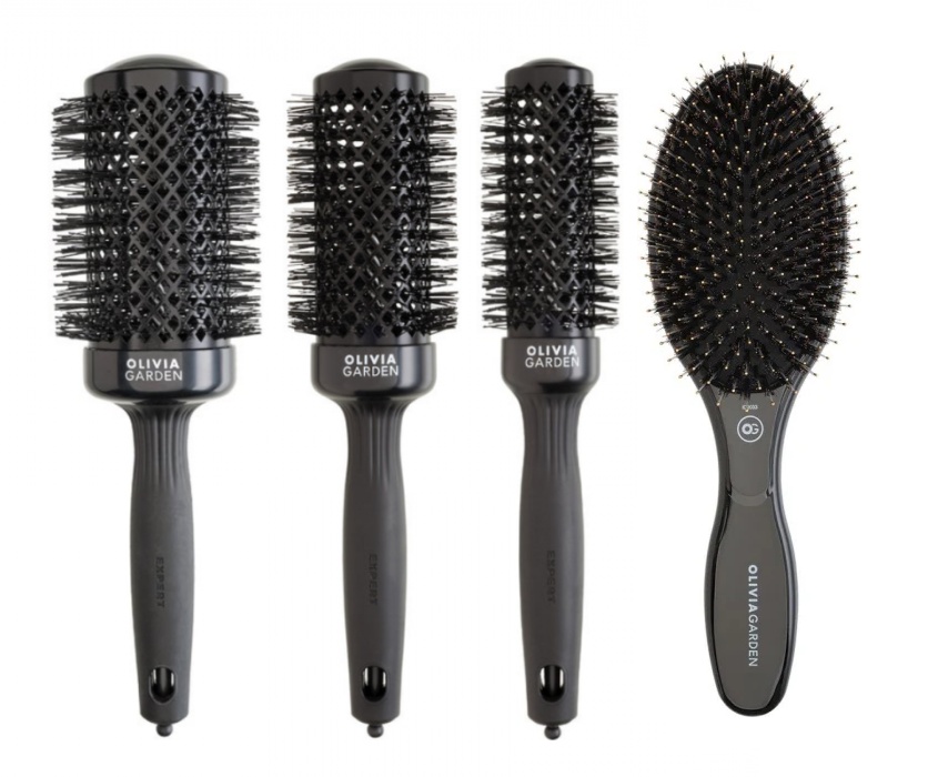Olivia Garden Kit cu 4 perii de par Expert Blowout Shine + Care Oval Black