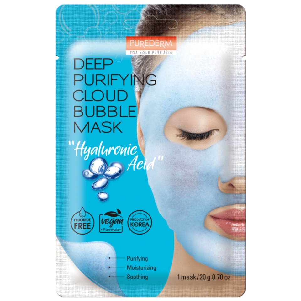 PureDerm Masca faciala textila de curatare profunda Bubble Foam Hyaluron 1buc