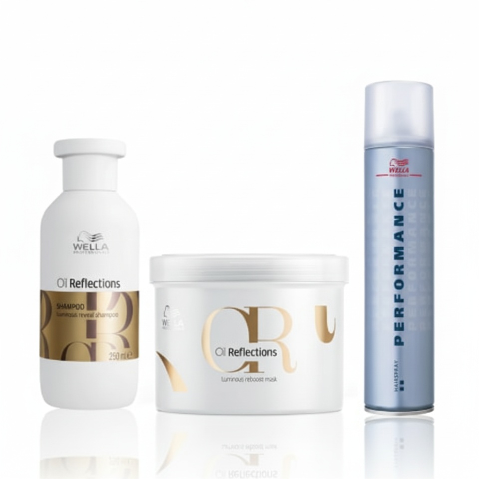 Wella Professionals Pachet Oil Reflections sampon pentru luminozitate 250 ml + Oil Reflections masca pentru luminozitate 500 ml + Performance fixativ