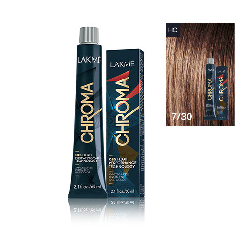 Lakme Chroma Vopsea de par permanenta fara amoniac blond mediu auriu 7/30 60ml