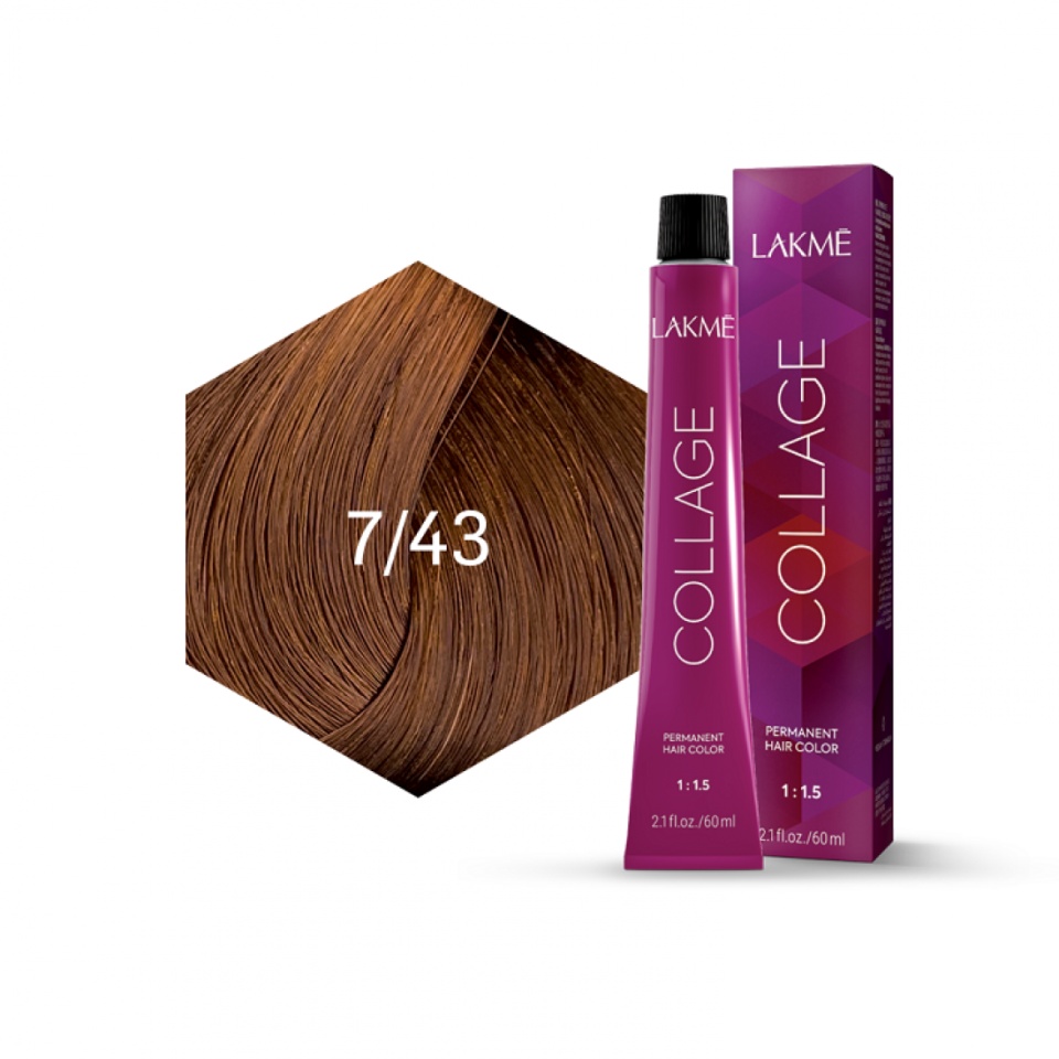 Lakme Vopsea de par permanenta 7/43 blond mediu cupru auriu Collage 60ml
