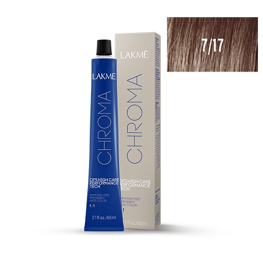 Lakme Vopsea permanenta fara amoniac 7/17 blond mediu cenusiu rece Chroma 60ml