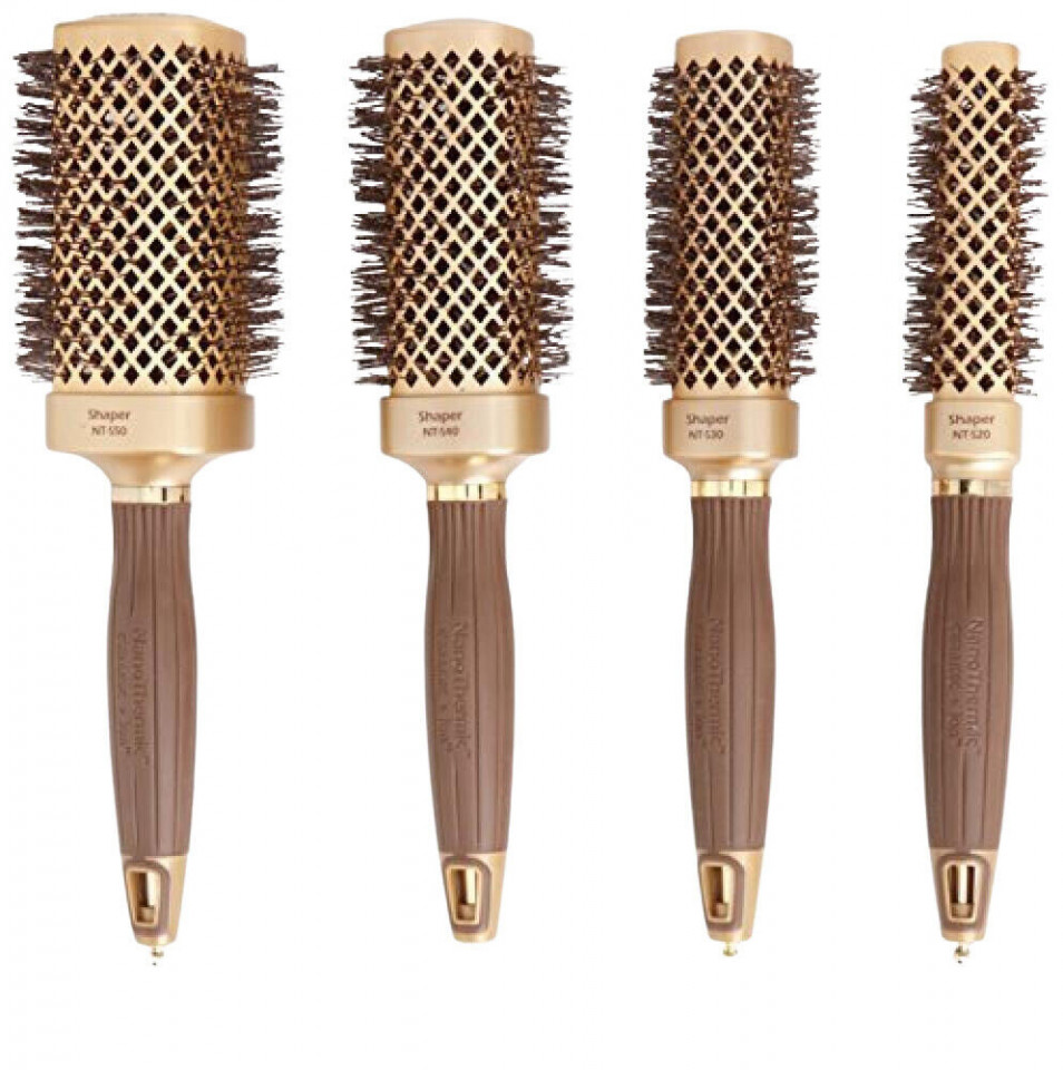 Olivia Garden Kit cu 4 perii patrate pentru par Expert Blowout Straight Wavy Bristles Gold&Brown