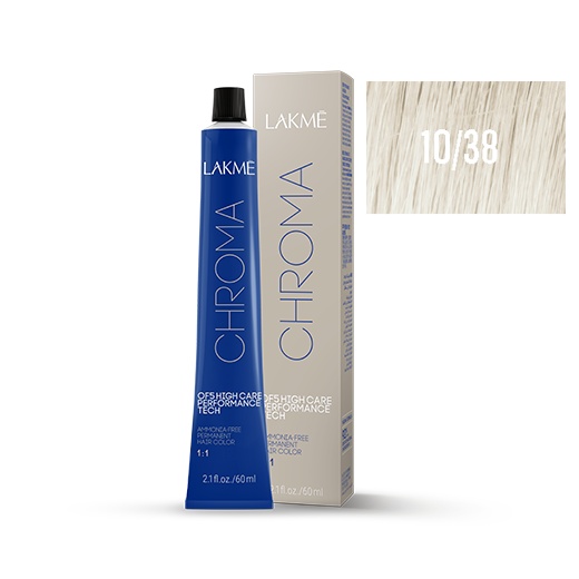 Lakme Vopsea permanenta fara amoniac 10/38 blond platinat solar Chroma 60ml