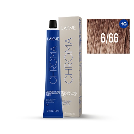 Lakme Vopsea permanenta fara amoniac 6/66 blond inchis castaniu intens Chroma 60ml