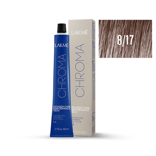Lakme Vopsea permanenta fara amoniac 8/17 blond deschis cenusiu rece Chroma 60ml