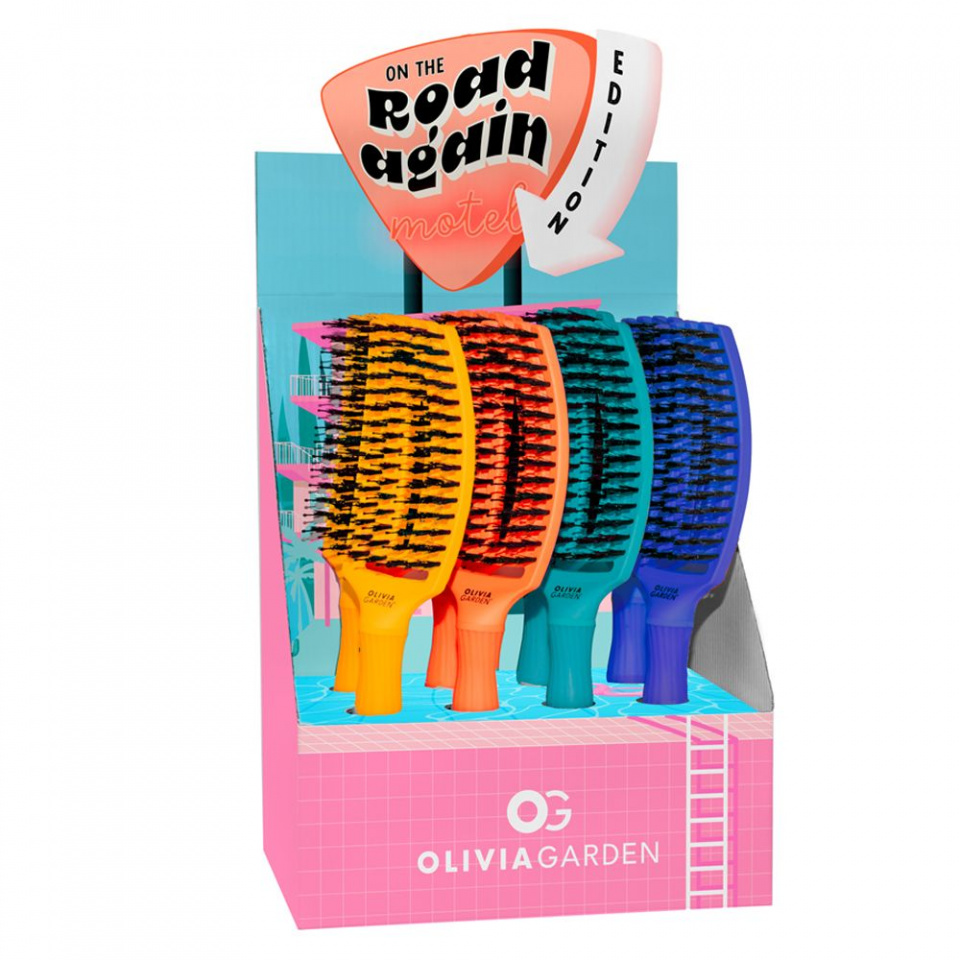 Olivia Garden Display cu 8 perii de par cu peri de mistret+nailon Finger Combo On The Road Again