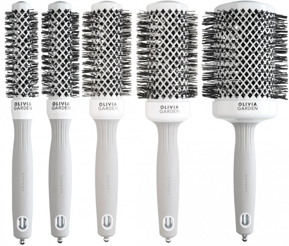Olivia Garden Kit cu 5 perii Expert Blowout Shine White&Gray