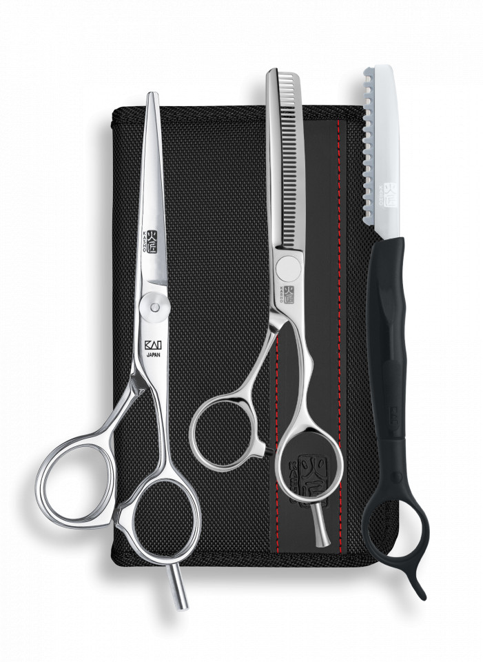Kasho Set de foarfeci offset Design Master: tuns 6 inci+filat 6 inci 38 dinti tip B KDM-60OS/SET