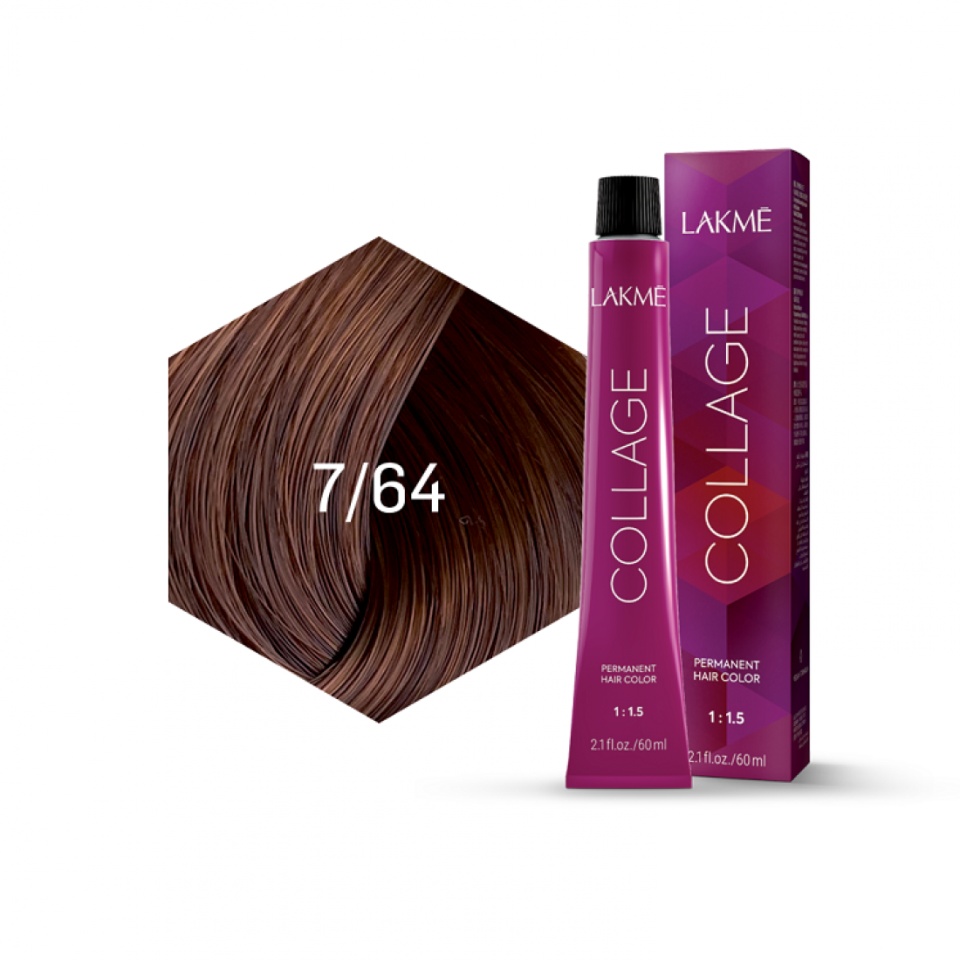 Lakme Vopsea de par permanenta 7/64 blond mediu castaniu cupru Collage 60ml