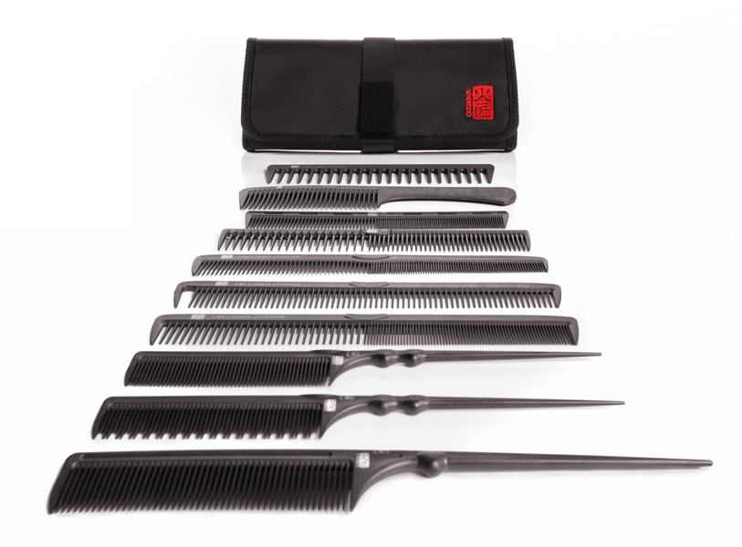 Kasho Set 10 piepteni din fibra de carbon pentru styling + port textil