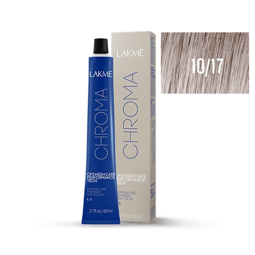 Lakme Vopsea permanenta fara amoniac 10/17 blond platinat cenusiu rece Chroma 60ml