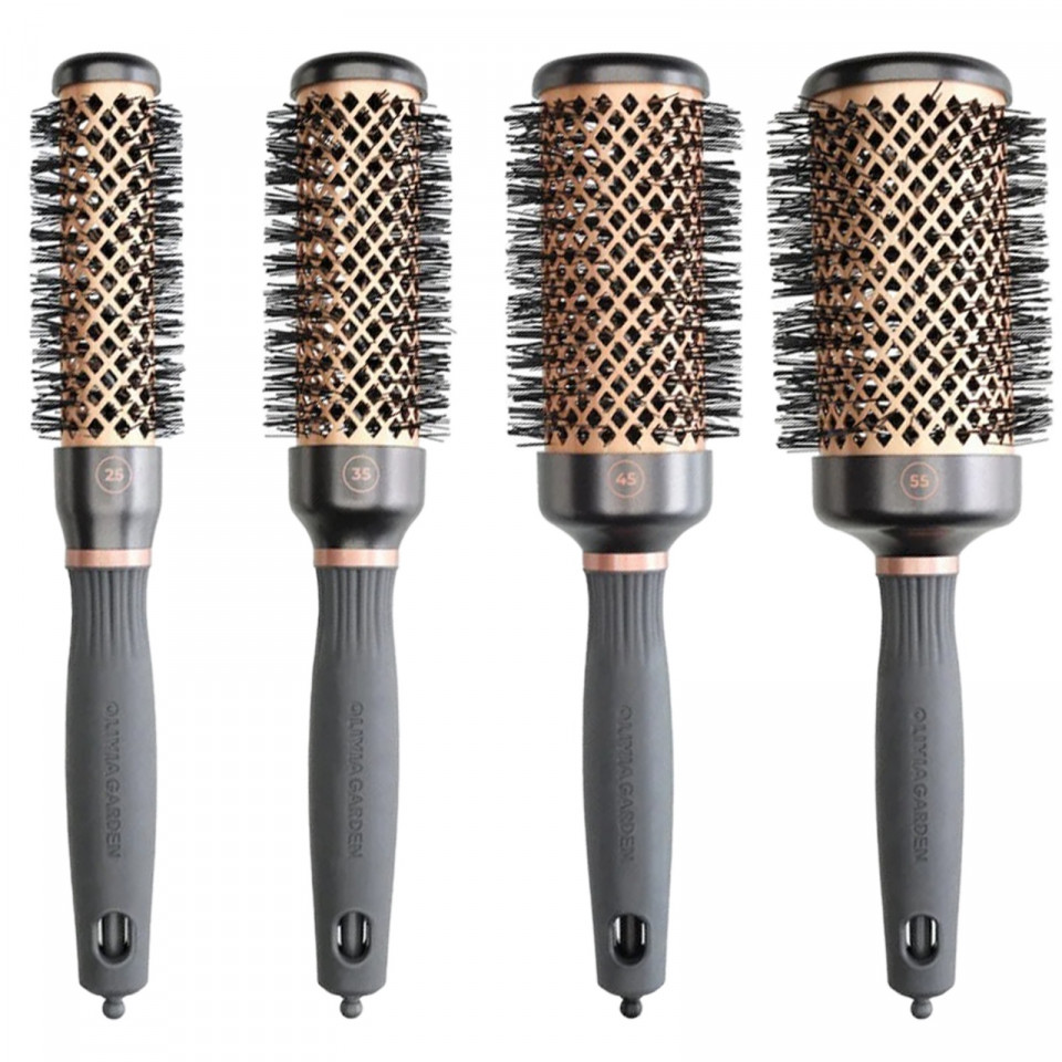 Olivia Garden Kit cu 4 perii profesionale de par cupru+ceramica Expert Blowout Heat Nylgard Bristle
