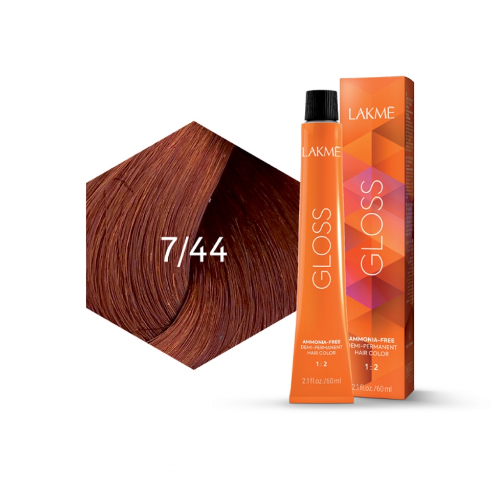 Lakme Vopsea de par demipermanenta 7/44 blond mediu cupru Gloss 60ml
