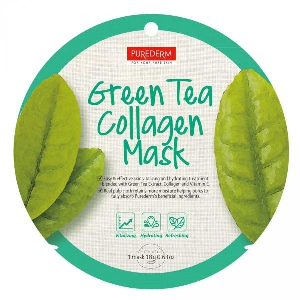 Purederm Masca faciala cu colagen, vitamina E si extract de ceai verde 1buc 1buc imagine noua marillys.ro