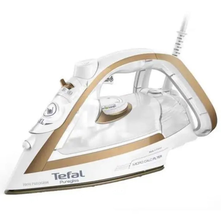 imperios Fier de calcat Tefal Puregliss FV8042E0, 2900W, 270g/min, 270ml, Talpa Durilium AirGlide, Alb-Auriu