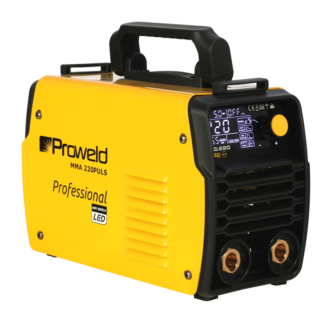 electrozi ProWELD MMA 220 Puls Invertor digital sudură 220A, Pulse MMA, TIG Lift, Arc Force, VRD, Electrozi Ø 1.6–5.0mm, Oțel, Inox, Fontă
