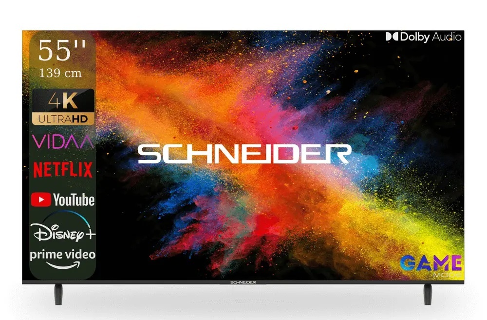 imperios Televizor SMART VIDAA Schneider LED50‑SC691K, 127 cm (50”), 4K UHD, DLED, Borderless, Unghi larg 178°, 3x HDMI, Clasa F, Negru