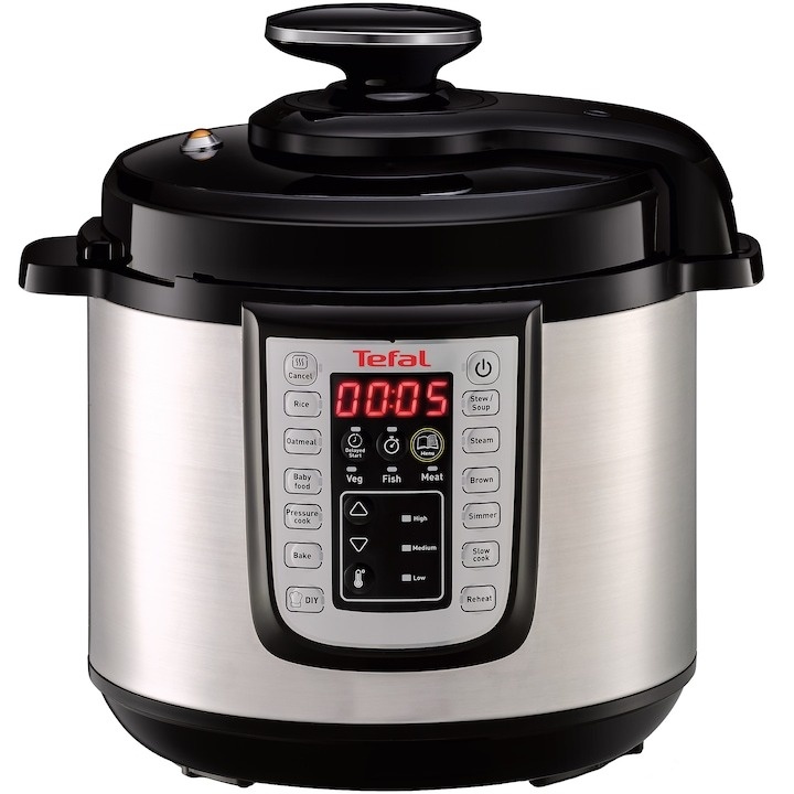 oala sub presiune tefal secure 5 neo, 8l Oala sub presiune electrica Tefal CY505EE0 One Pot, 1200 W, 5.8 L, 25 de programe, pastrare la cald, Negru