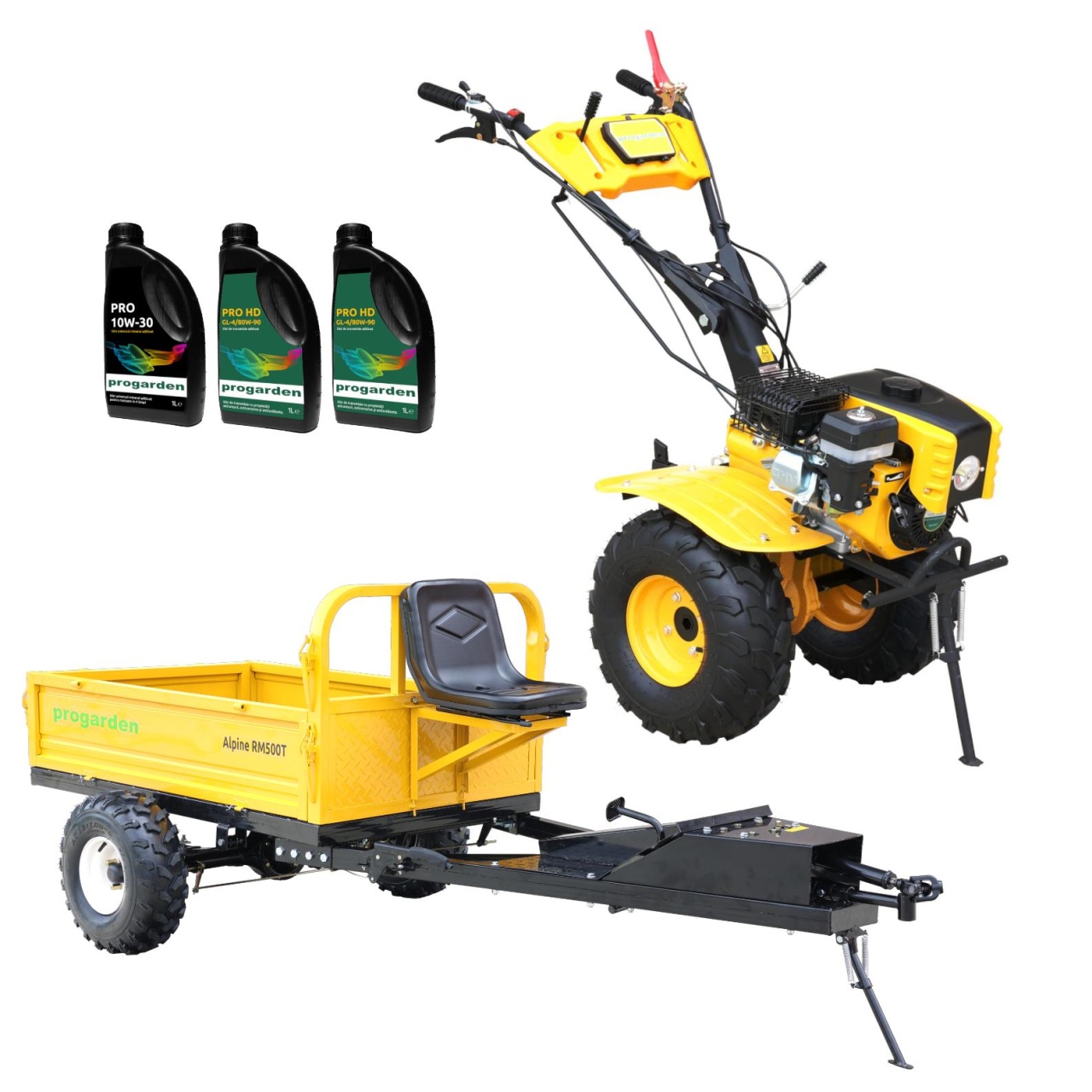 motocultor ProGARDEN Pachet Campo 873 Alpine motocultor 7CP + Remorca RM500T + 5L Ulei