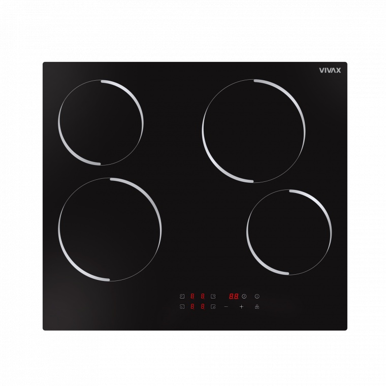 Plita incorporabila VIVAX BH-04MVC, Vitroceramica, Patru zone de gatit, Boost, Control touch, Timer, Putere maxima 8000 W, Timer digital, Setari