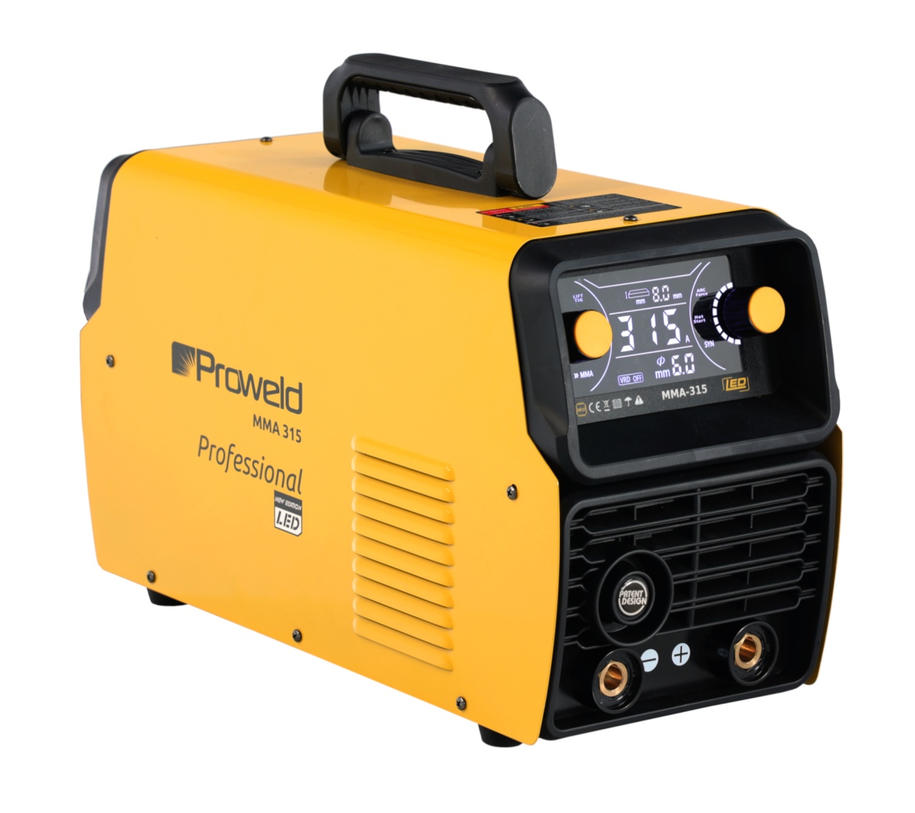 electrozi ProWELD MMA 315 LED Invertor digital sudură 315A, MMA Puls, TIG Lift, Arc Force, VRD, Electrozi Ø 2.0–6.0 mm, Oțel, Inox, Fontă