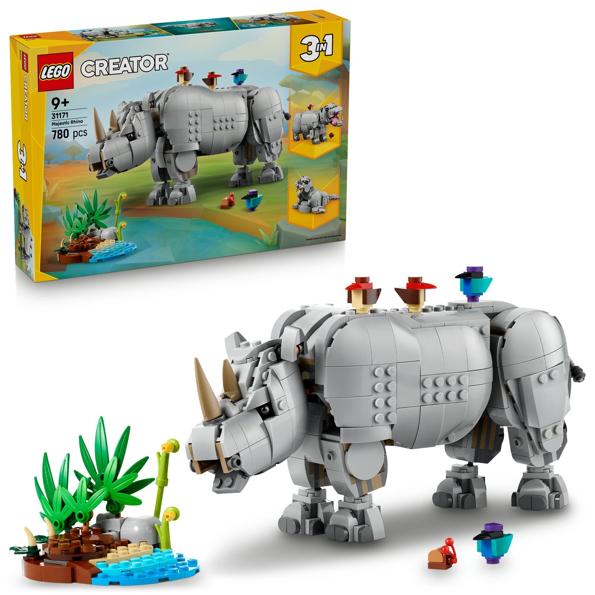 imperios Set de construcție LEGO Creator 31171 Animale salbatice: Rinocer maiestuos cu pasari