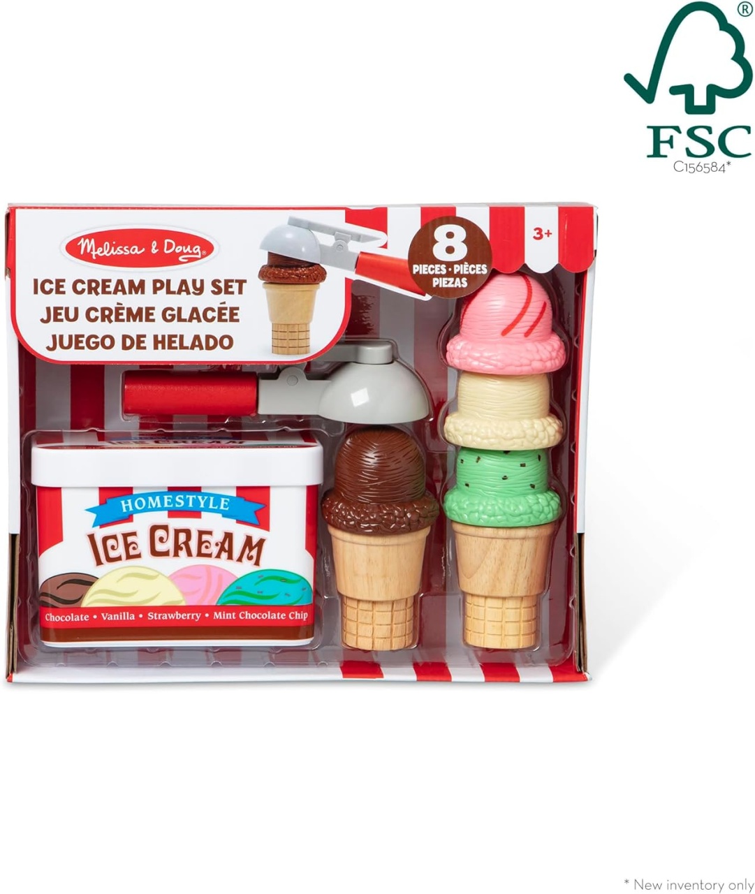 Melissa & Doug – Set de joaca din lemn magnetic Servire de îgnhețată, Multicolor, 3 ani+