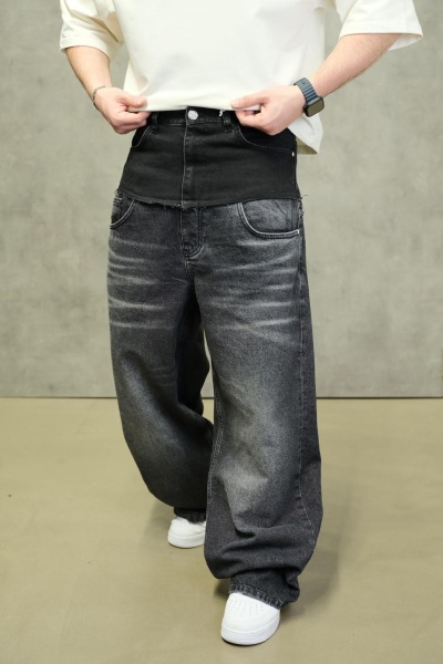 BLUGI BAGGY FIT GREY WASHED WITH LAYER EFFECT – STATEMENT STREETWEAR BGAS1190(C1713) (MĂRIME: 34)