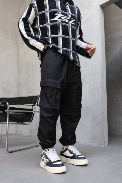 PANTALONI JOGGERS CARGO RELAXED FIT – STREETWEAR BLACK BGBLACK5(17382) (MĂRIME: M, CULOARE: BLACK)