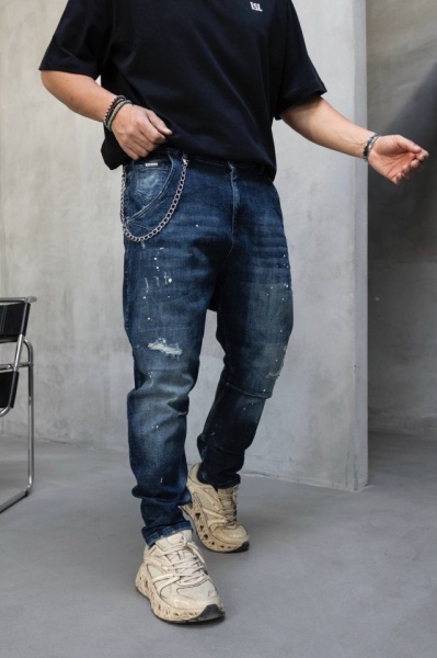 BLUGI LOOSE FIT CU LANT, RUPTURI SI EFECT STROPIT BGBLACK6(17409) (MĂRIME: 30)