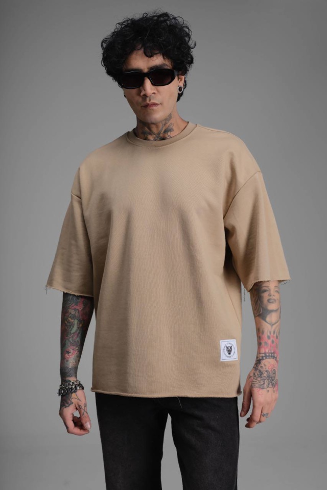 TRICOU BARBATI OVERSIZED MINK RAW EDGE STREETWEAR (MĂRIME: S)