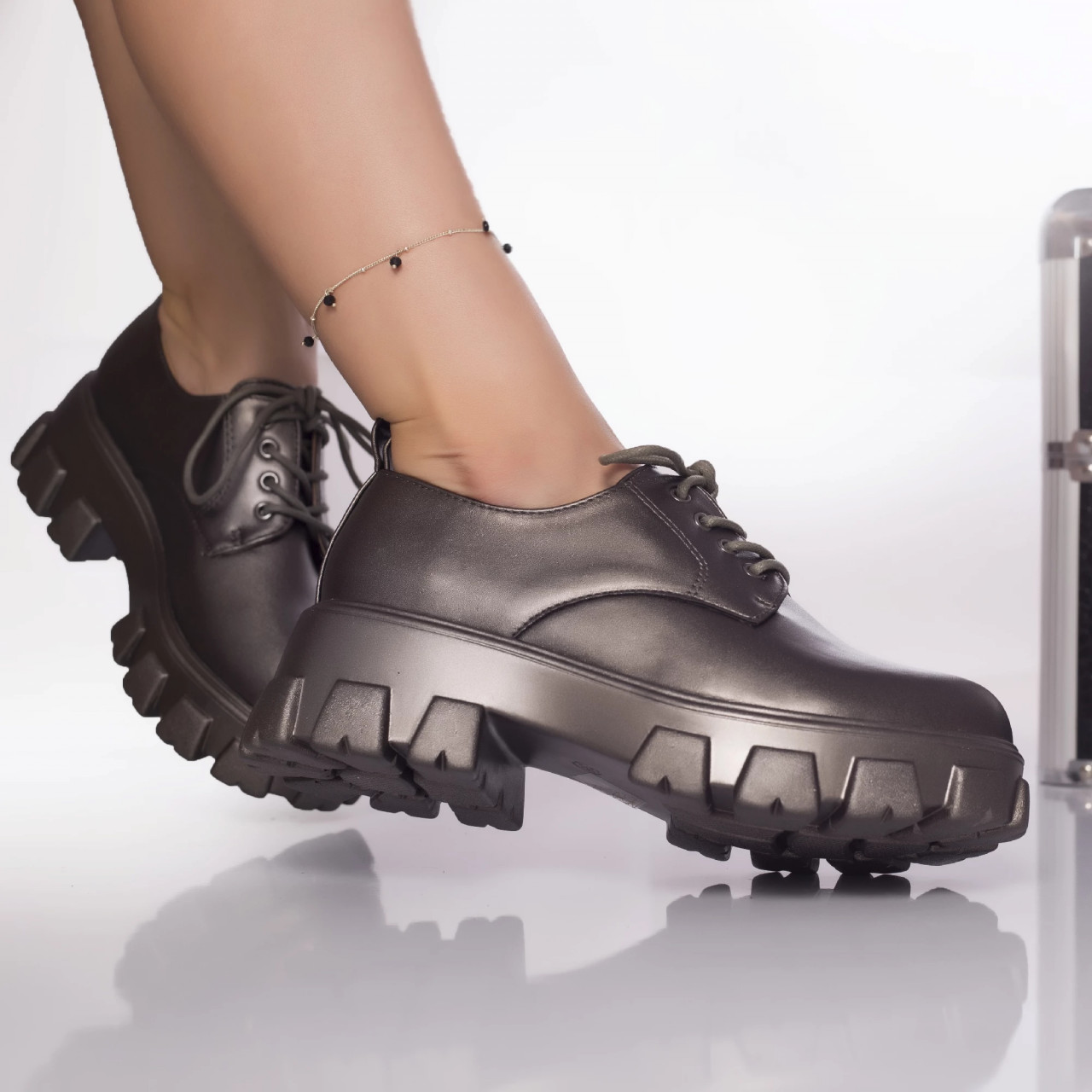Pantofi casual elaine piele ecologica gunmetal