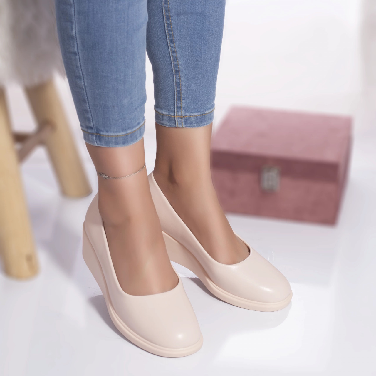Pantofi dama cu platforma gloria piele ecologica bej