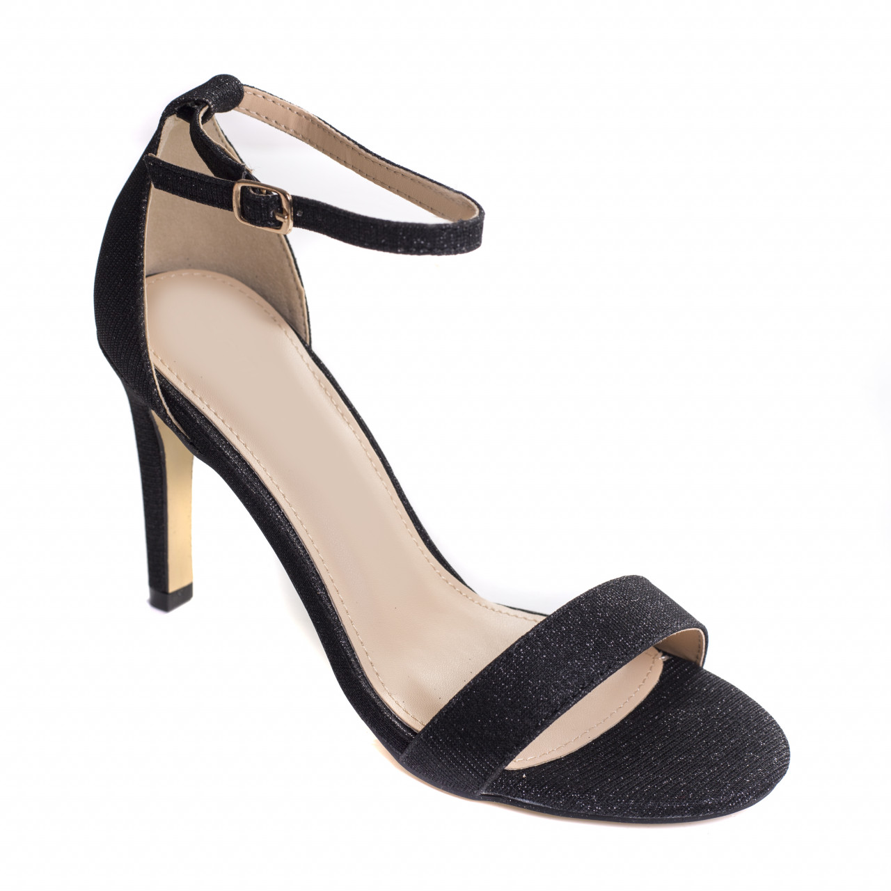 sandale dama negre cu toc textil sclipicios sandi~8410