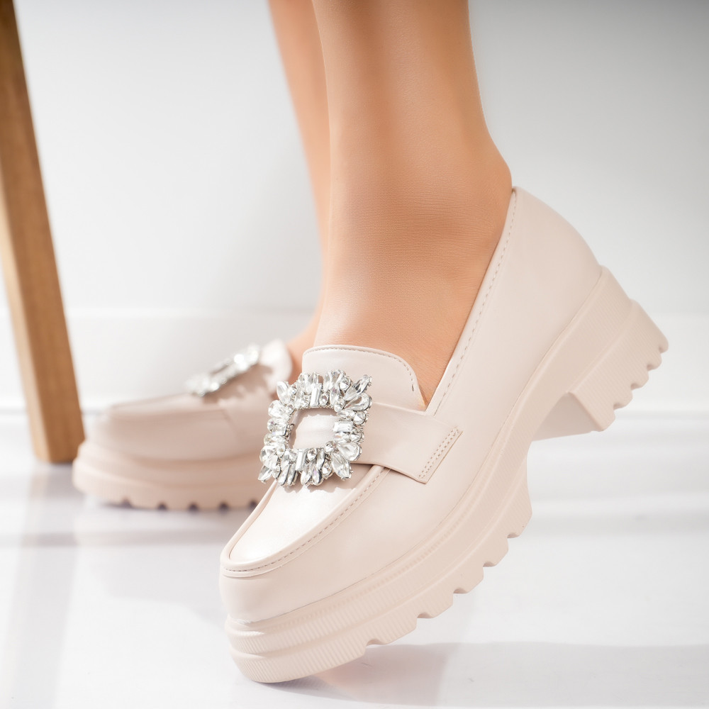 Pantofi dama casual bej din piele ecologica naia