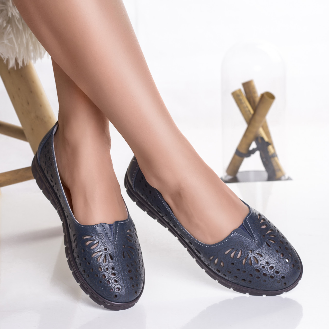 Pantofi dama casual bleumarin din piele naturala opilo