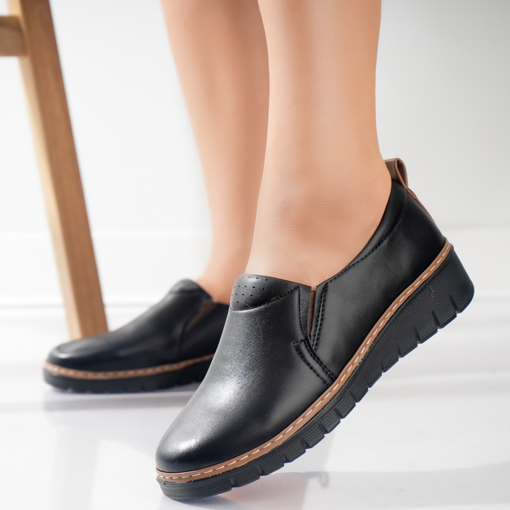 Pantofi dama casual negri din piele ecologica lenar