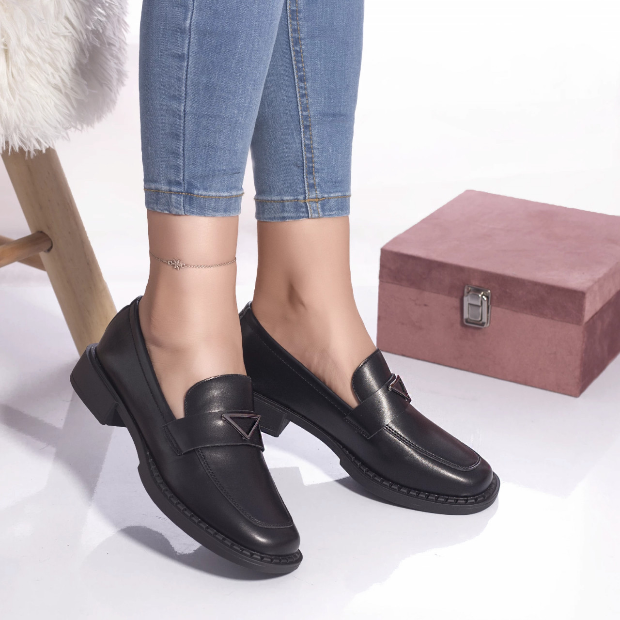 Pantofi casual mocasini arlo piele ecologica negru