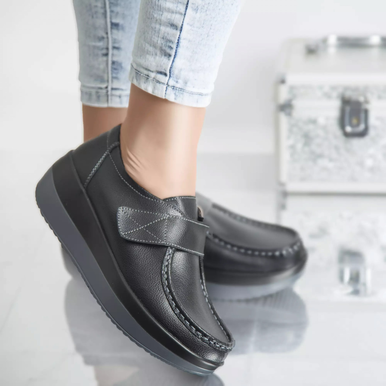 Pantofi cu platforma riley negru piele naturala