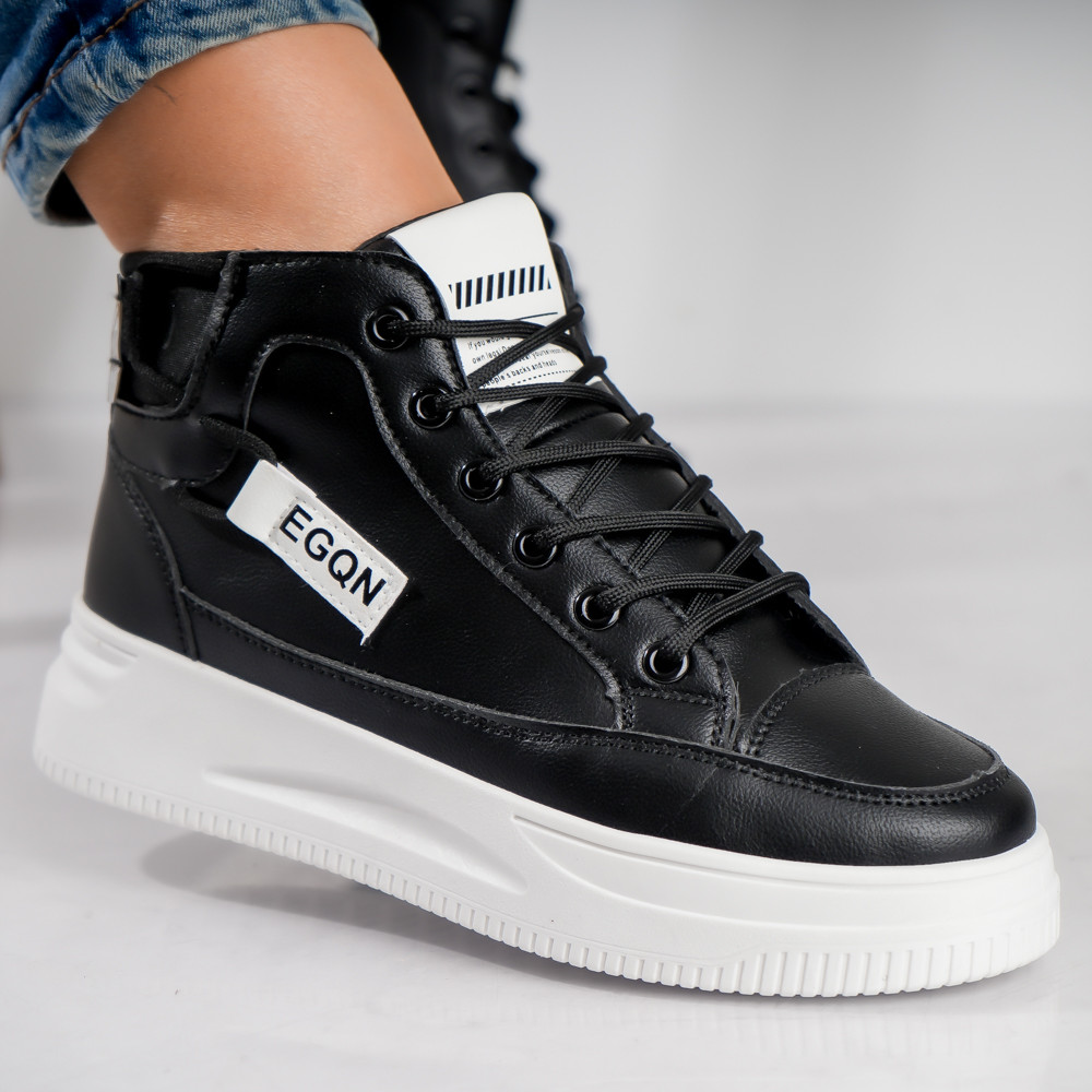 Sneakers dama Negru-alb din Piele Ecologica Otera