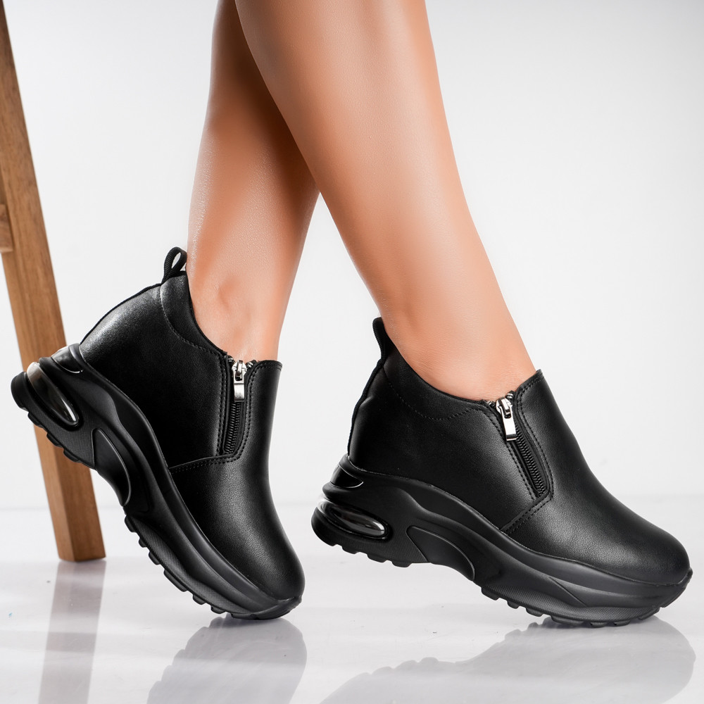 Sneakers dama cu platforma negri din piele ecologica mevan