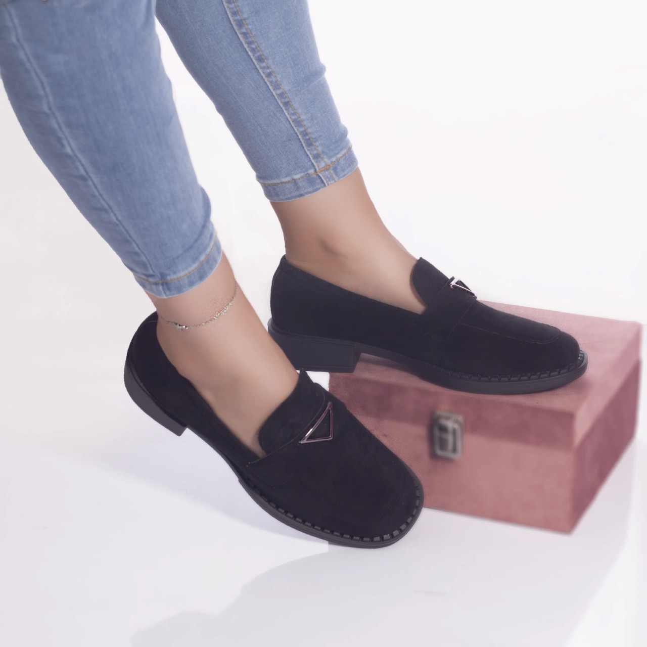 Pantofi casual mocasini elliott piele ecologicaintoarsa negru