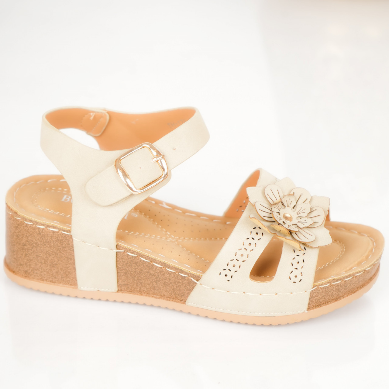 sandale dama cu platforma bej din piele ecologica livia~11354