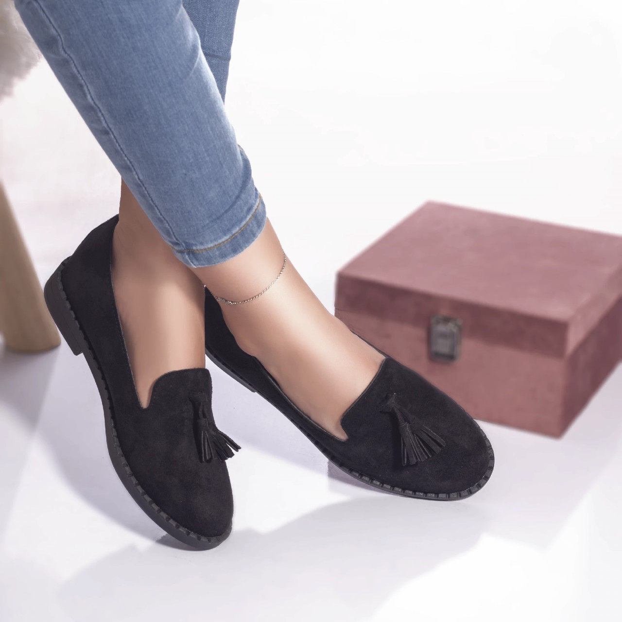 Pantofi casual mocasini ethan piele ecologica intoarsa negru