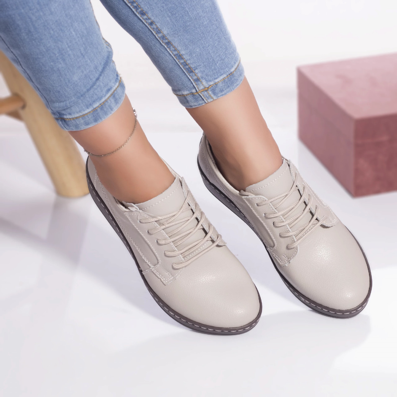 Pantofi casual tery piele naturala gri