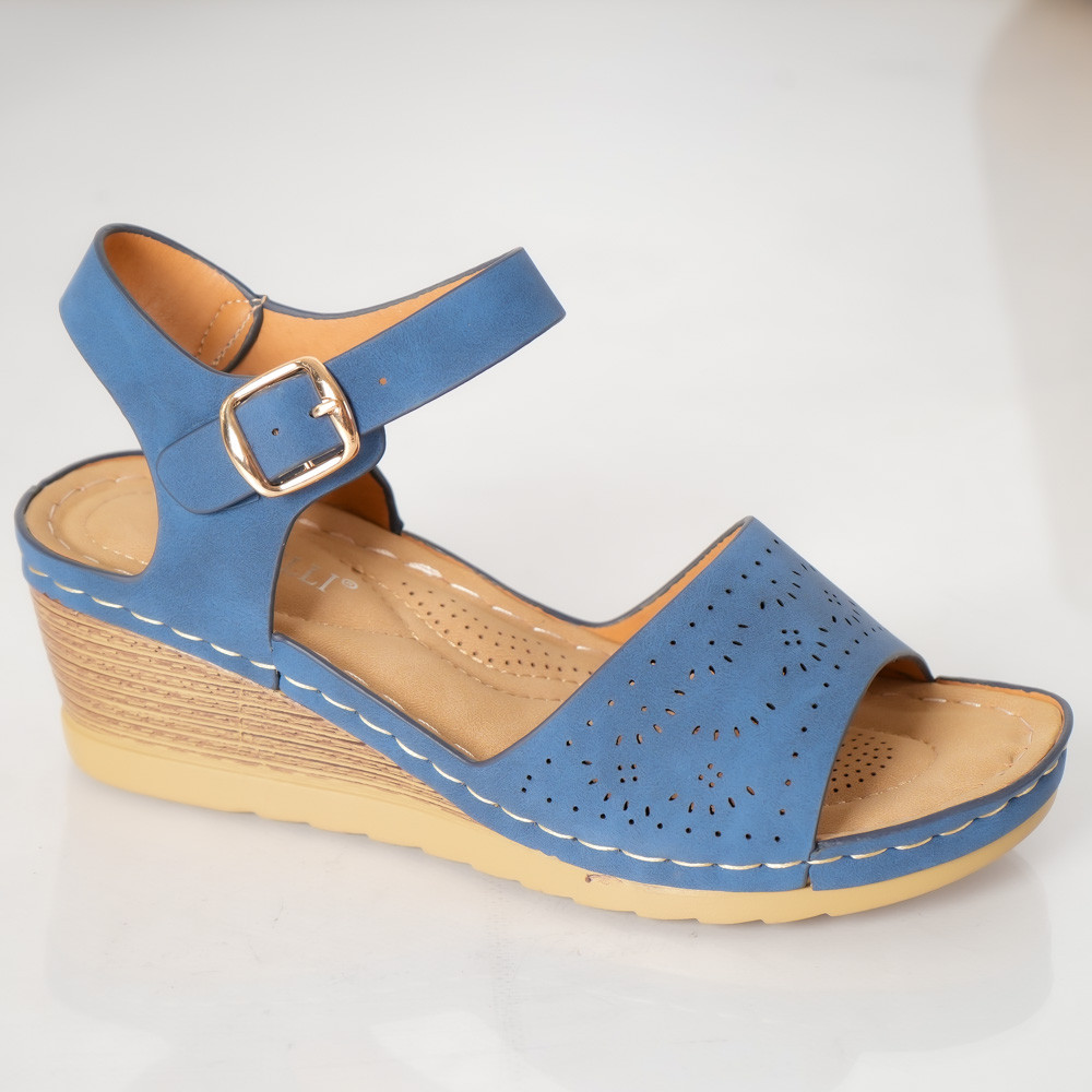 sandale dama cu platforma albastre din piele ecologica aram~11275