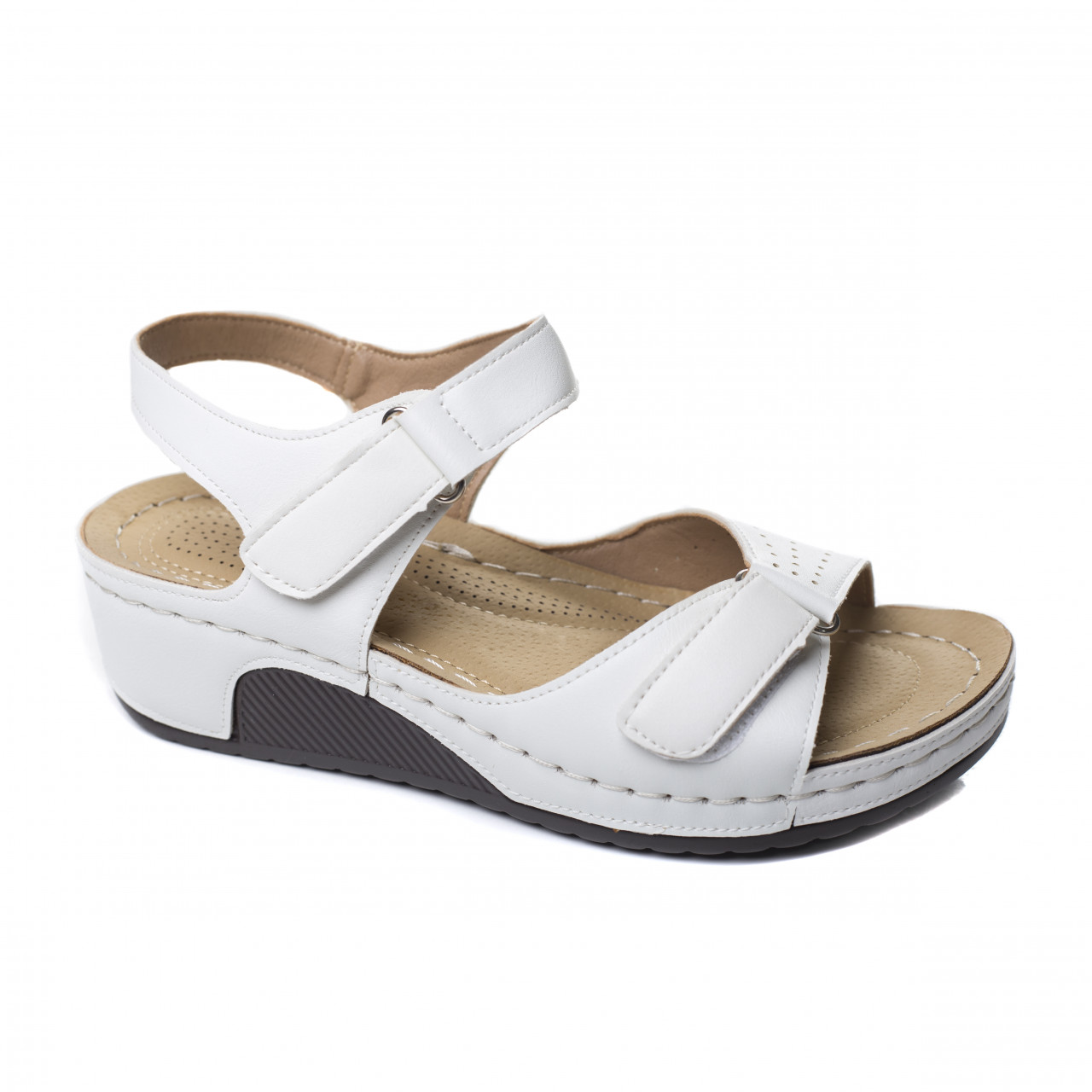 sandale dama cu platforma albe din piele ecologica duris~10865