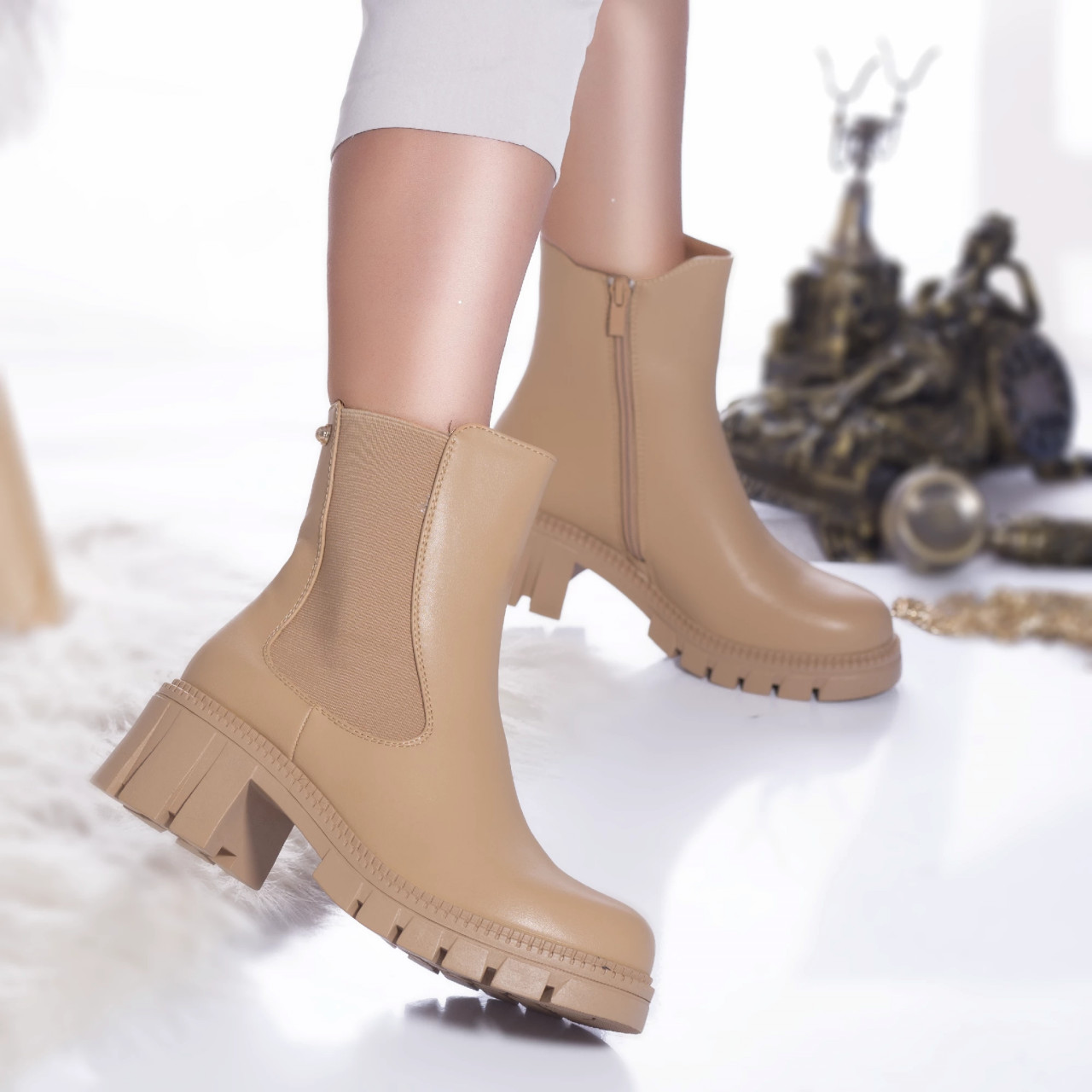 Ghete casual raymonda piele ecologica captusita kaki